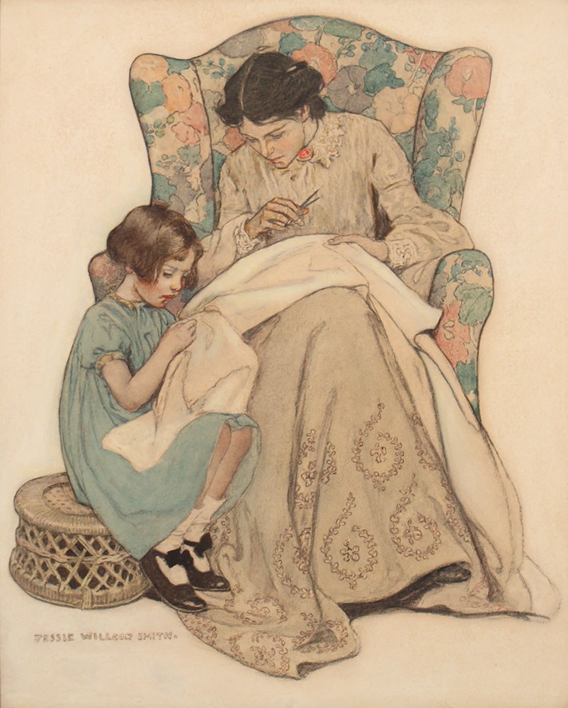Jessie Willcox Smith,  The Sewing Lesson, cover for Collier’s, 1907