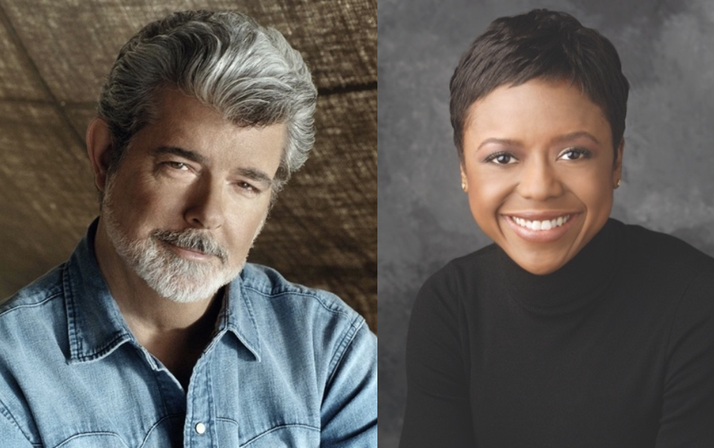 Headshots of George Lucas and Mellody Hobson 